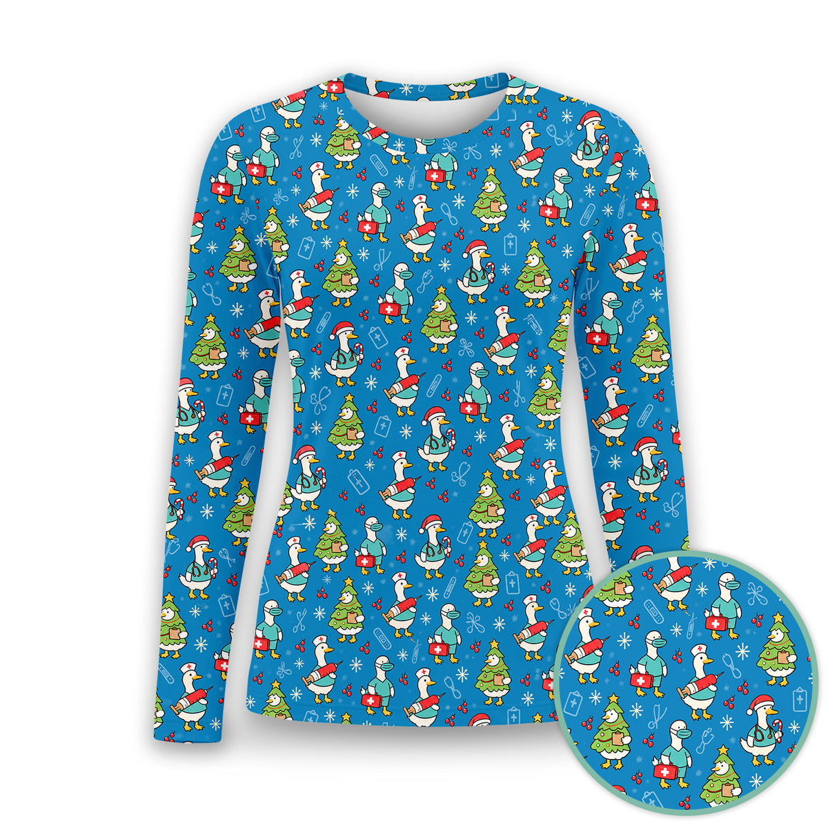 Cute Christmas Nurse Goose Underscrub, Long Sleeve Shirt for Nurses