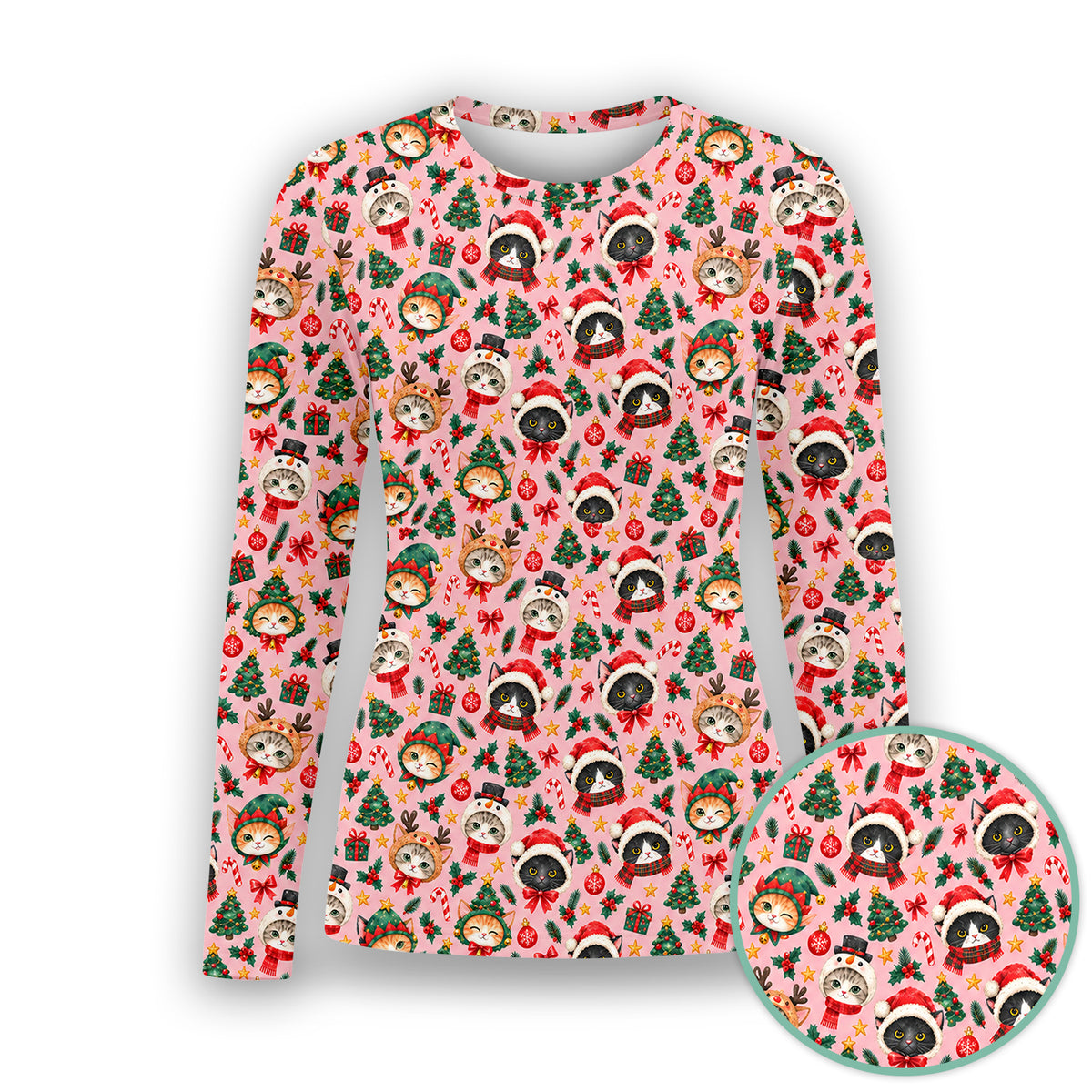 Christmas Cats And Trees Pattern Underscrub, Long Sleeve Shirt for Nurses