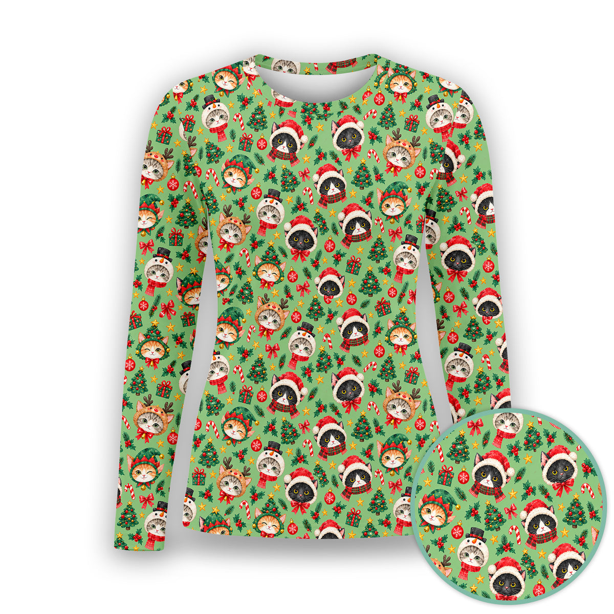 Christmas Cats And Trees Pattern Underscrub, Long Sleeve Shirt for Nurses