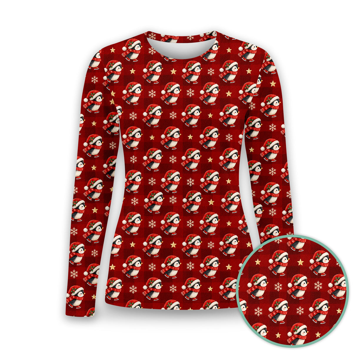 Cute Christmas Ice Skating Penguin Underscrub, Long Sleeve Shirt for Nurses