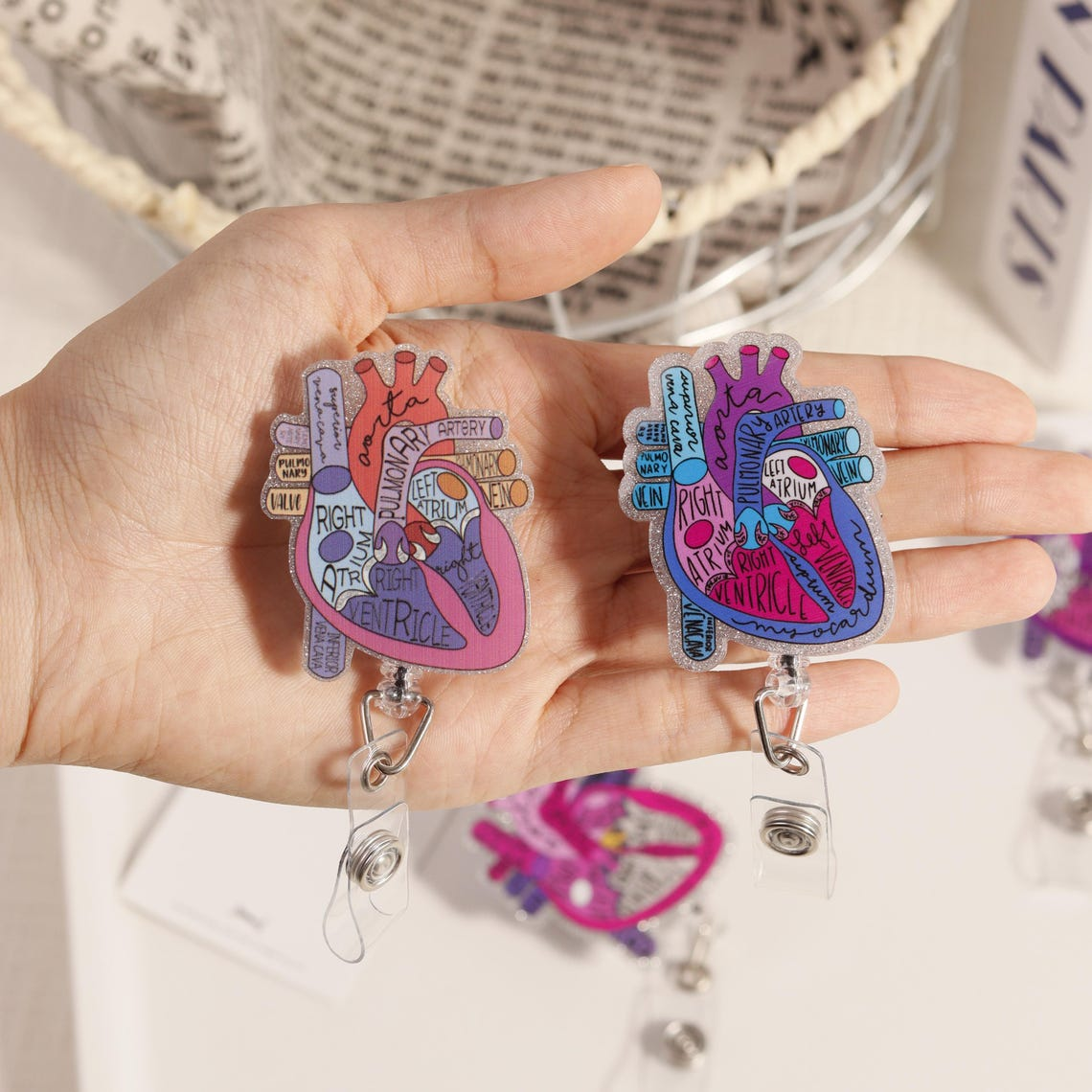 Anatomical Heart Retractable Badge Reel, Cardiology ID Holder for Nurse Doctor,  RN LPN CNA Gift