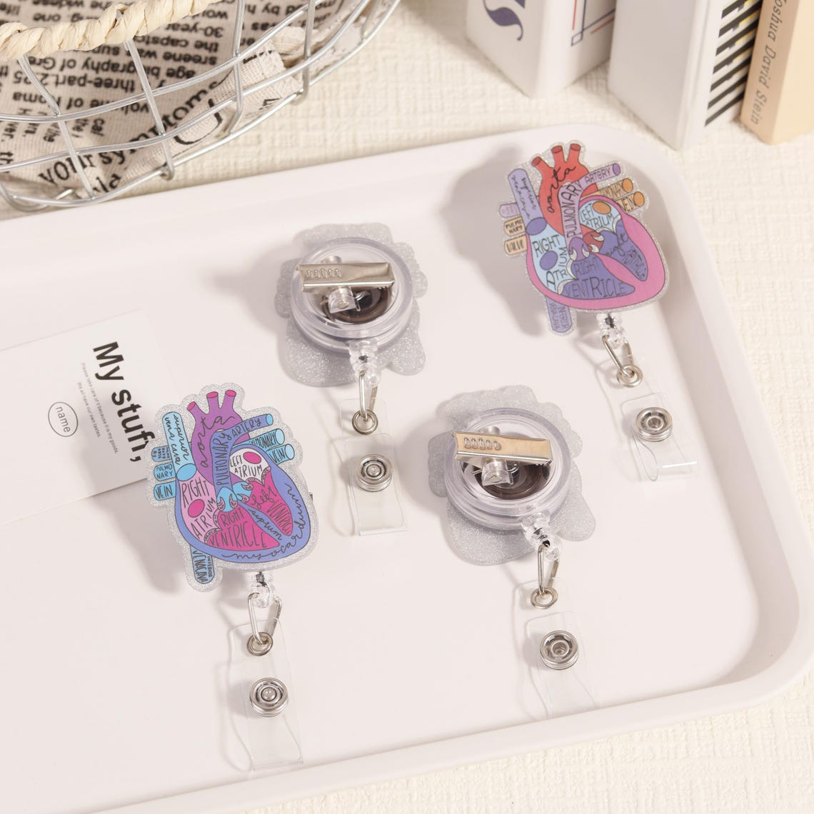 Anatomical Heart Retractable Badge Reel, Cardiology ID Holder for Nurse Doctor,  RN LPN CNA Gift