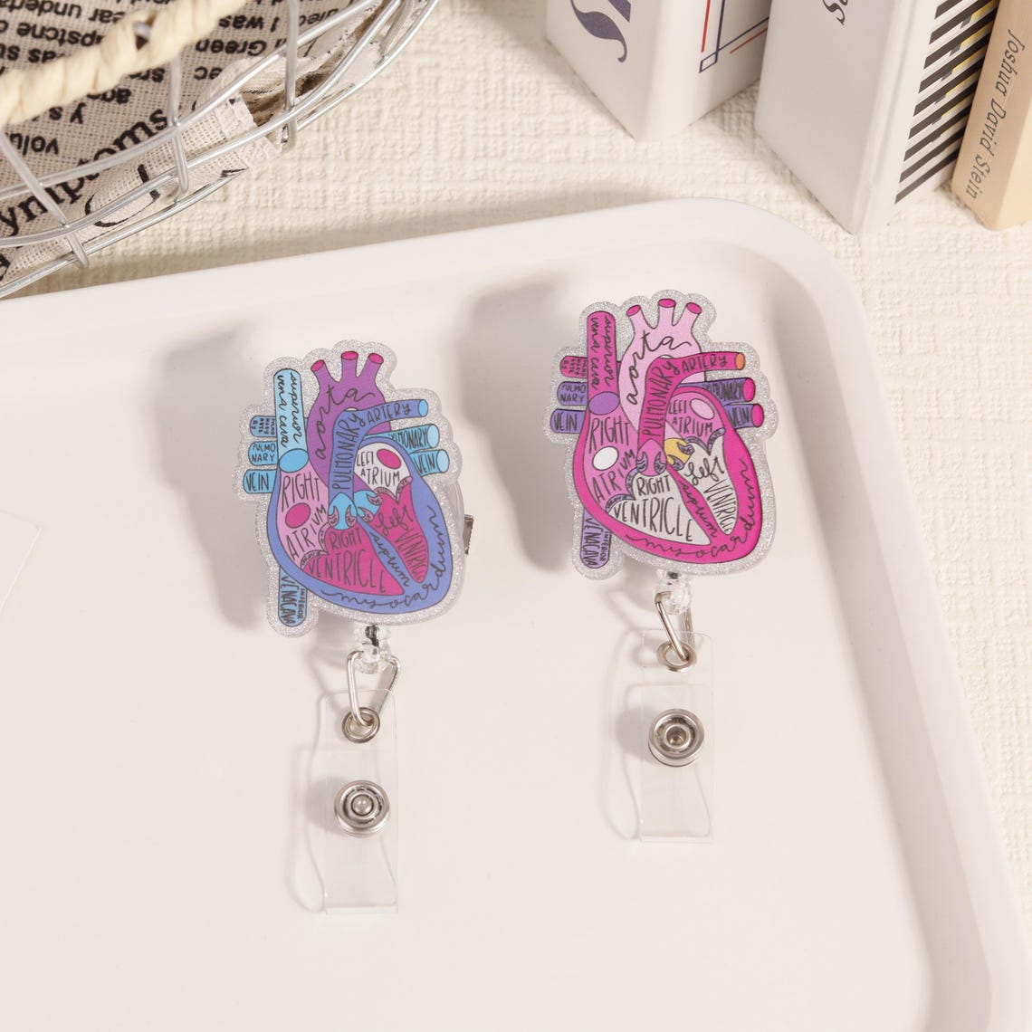 Anatomical Heart Retractable Badge Reel, Cardiology ID Holder for Nurse Doctor,  RN LPN CNA Gift