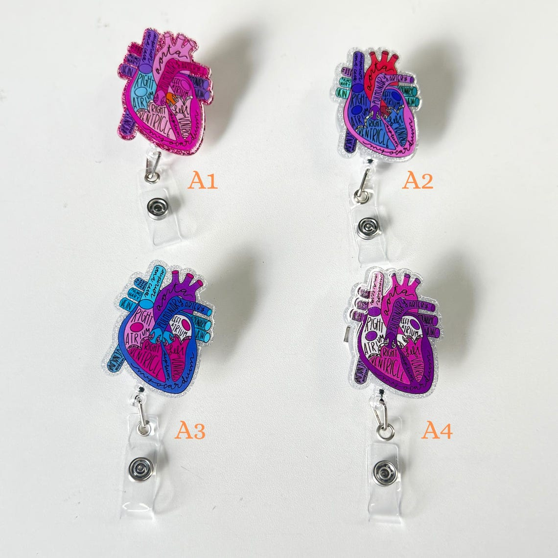 Anatomical Heart Retractable Badge Reel, Cardiology ID Holder for Nurse Doctor,  RN LPN CNA Gift