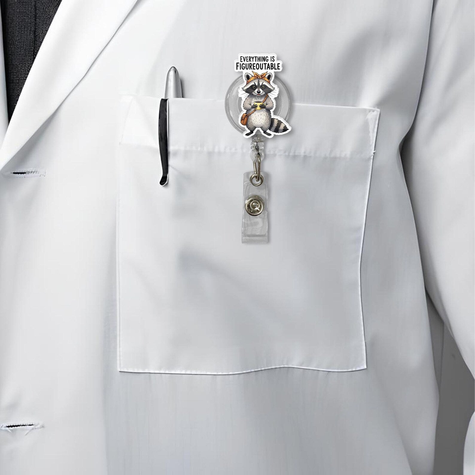 Everything Is Figureoutable Raccoon Badge Reel, Nurse ID Holder, Gift For Nursing