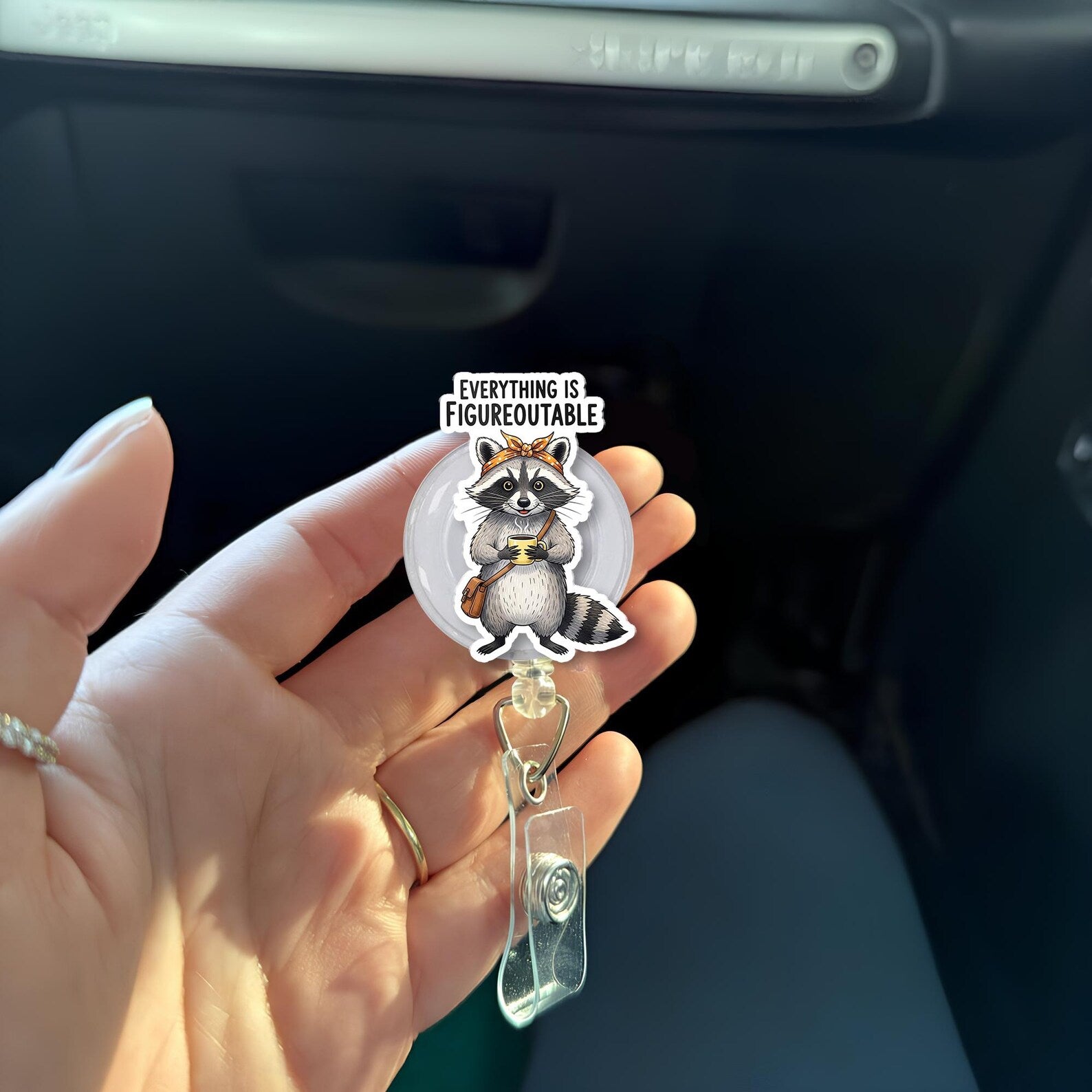 Everything Is Figureoutable Raccoon Badge Reel, Nurse ID Holder, Gift For Nursing