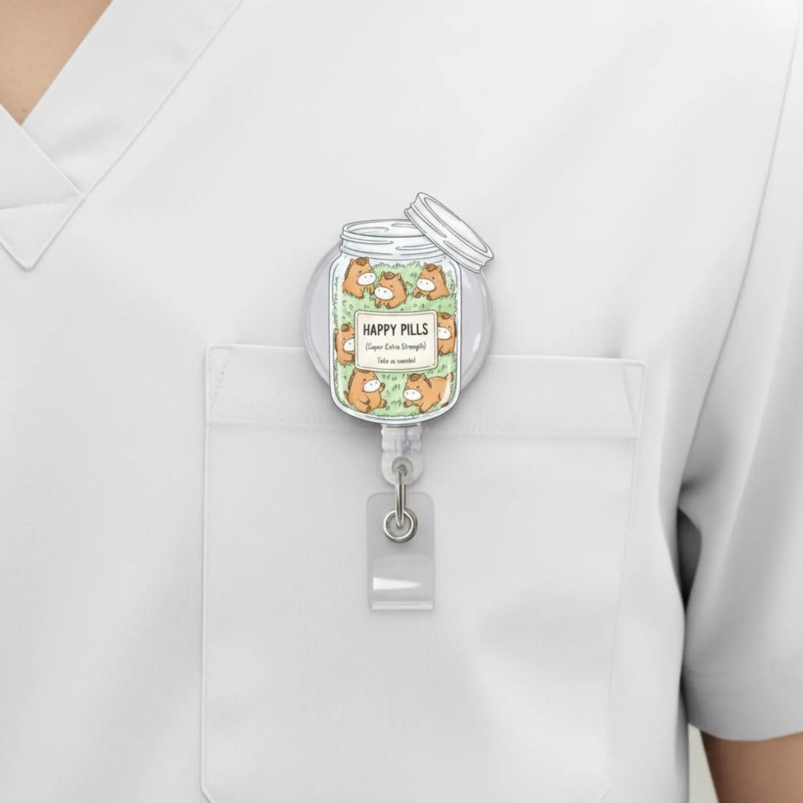 Happy Pills Label Acrylic Badge Reel, Retractable ID Holder For Nurse, Gift For Nursing