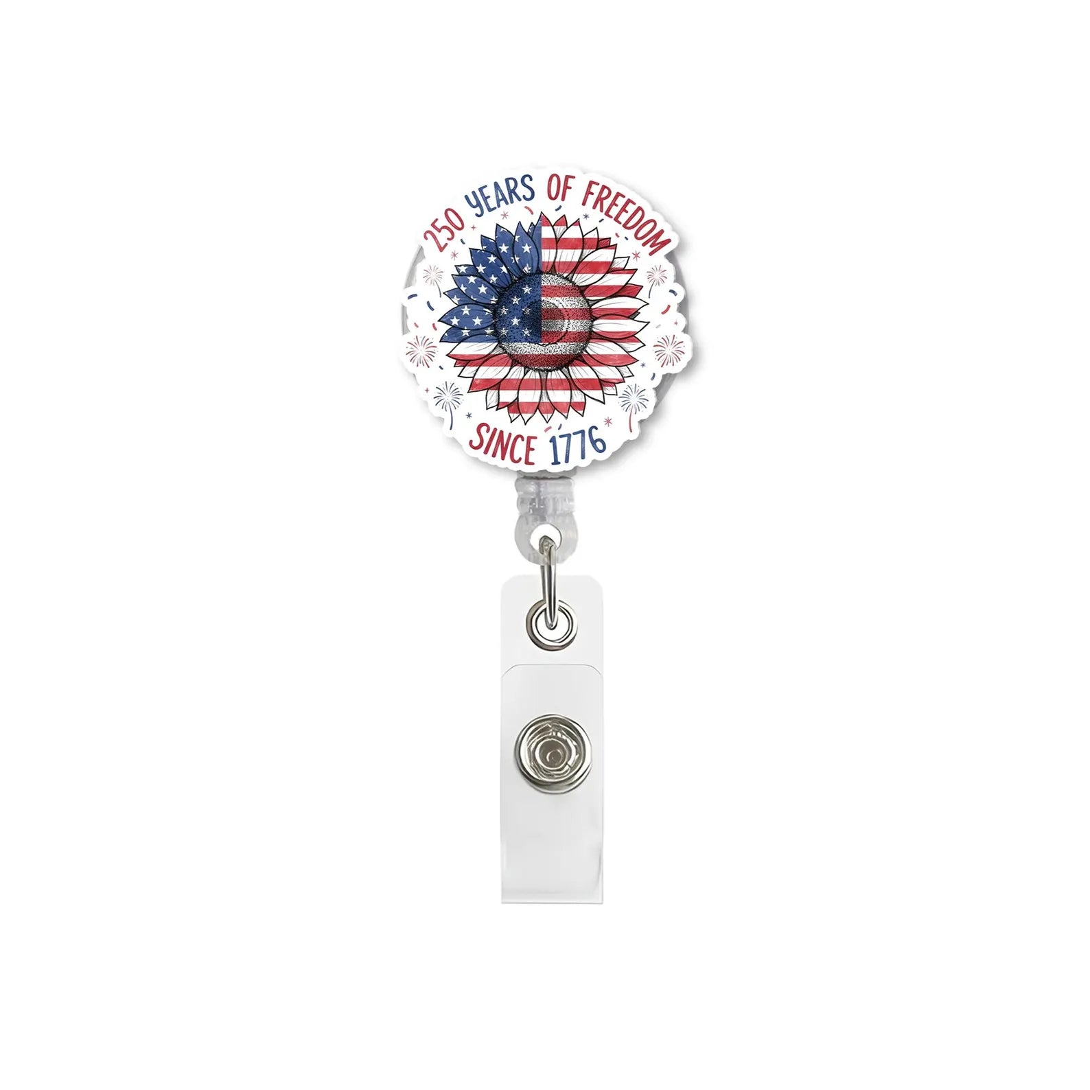 Patriotic Sunflower Badge Reel, American Flag Retractable Badge Reel, USA 250th Birthday Gift For Nurse