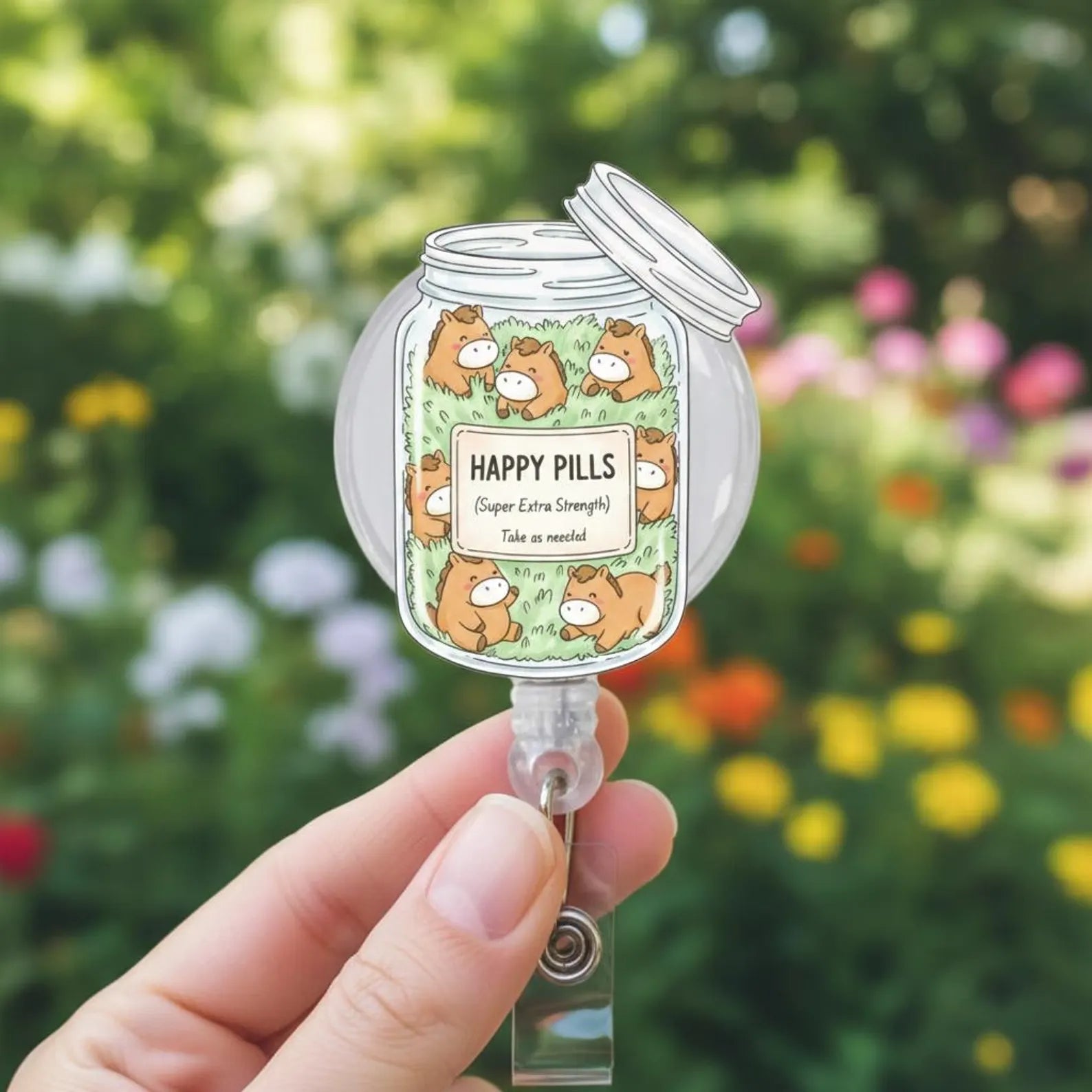 Happy Pills Label Acrylic Badge Reel, Retractable ID Holder For Nurse, Gift For Nursing