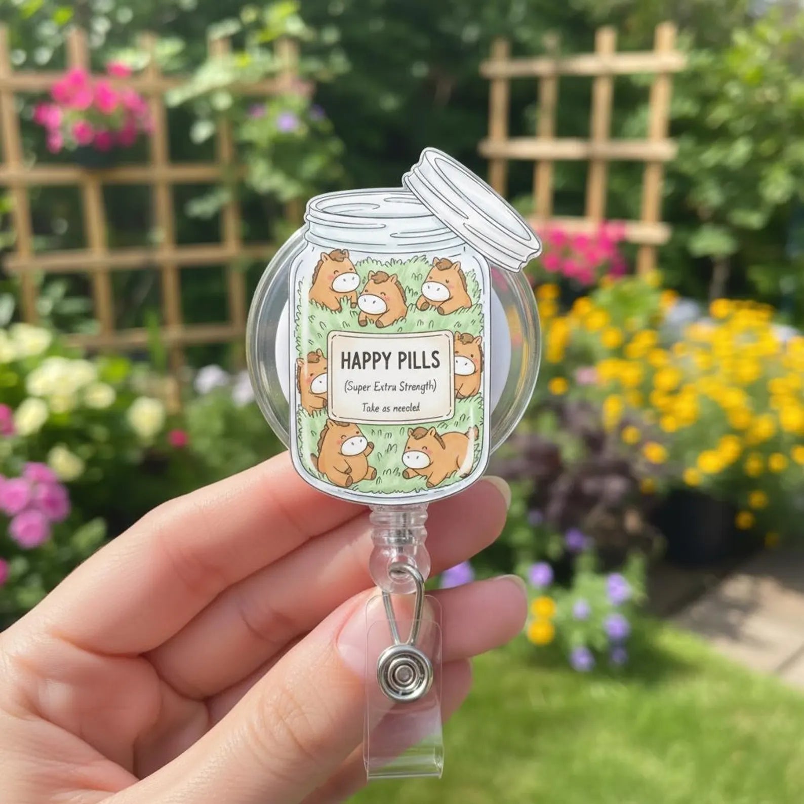 Happy Pills Label Acrylic Badge Reel, Retractable ID Holder For Nurse, Gift For Nursing