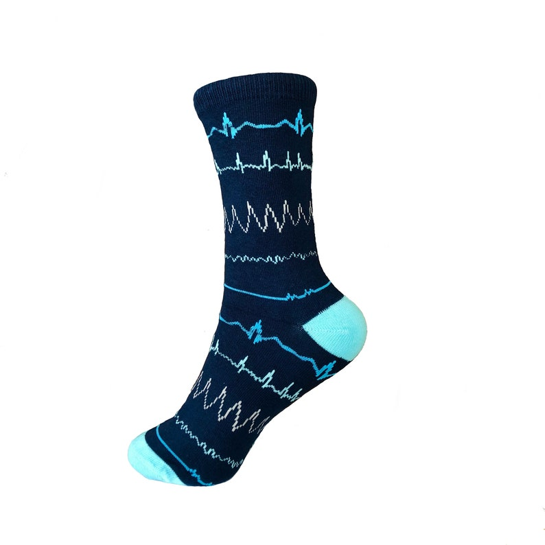 Navy Unisex Heart Beat Socks, Cardiac Rhythm Socks, Heart Rhythm Socks, Nurse Socks For Christmas, Cardiac Nurse Socks, Xmas Nurse