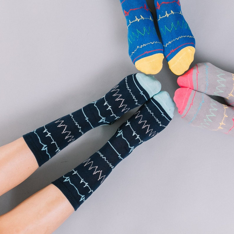 Navy Unisex Heart Beat Socks, Cardiac Rhythm Socks, Heart Rhythm Socks, Nurse Socks For Christmas, Cardiac Nurse Socks, Xmas Nurse