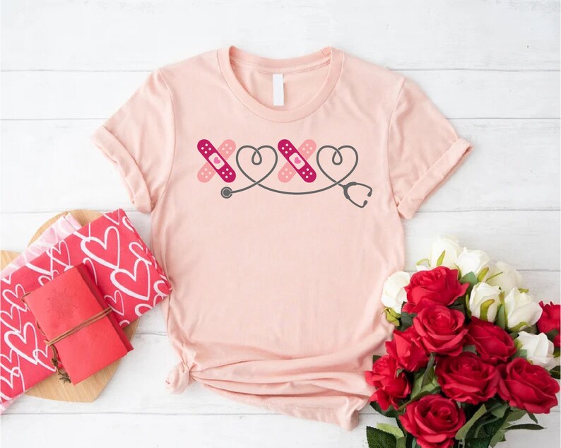 Cute Bandage Heart Stethoscope Nurse Shirt, Valentine RN Tee, Nurse Gift