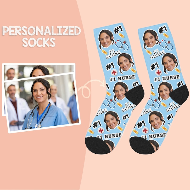 Custom Nurse Face Socks, Personalized Socks For Nurse, #1 Nurse Socks, Nurse Appreciation Gift, Custom Picture Socks, Gift For Nursing