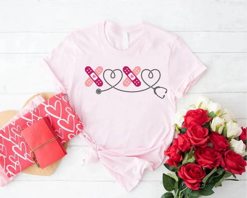 Cute Bandage Heart Stethoscope Nurse Shirt, Valentine RN Tee, Nurse Gift