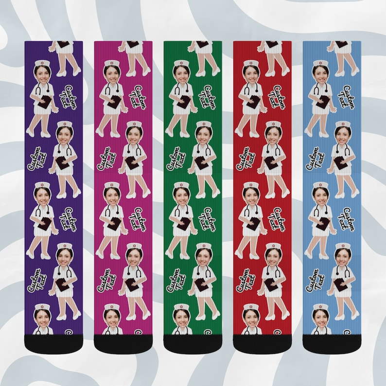 Custom Nurse Face Socks, Personalized Funny Cartoon Nurse, Medical Socks For Nursing, Gift For Nurse