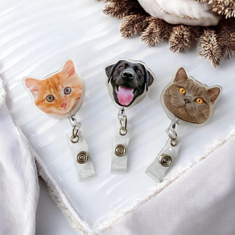 Funny Dog Cat Nurse Badge Reel - Christmas Retractable ID Holder for Nurses LPN RN CNA ER