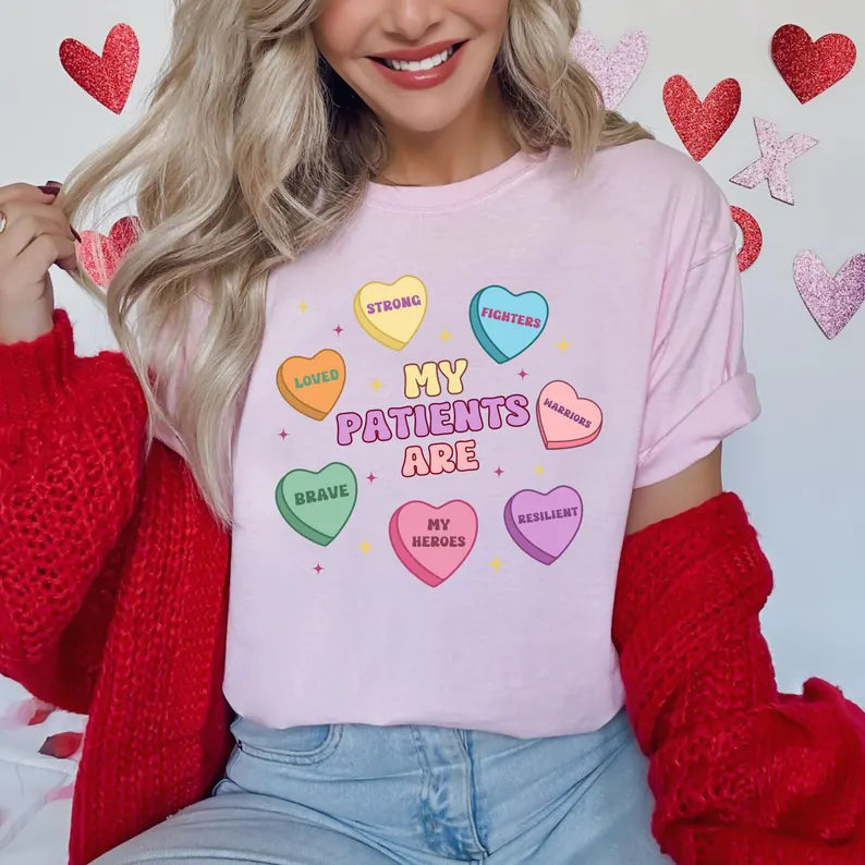 Funny My Patients Are Strong Fighters Nurse Shirt, Valentine Candy Heart RN Tee, Nurse Gift