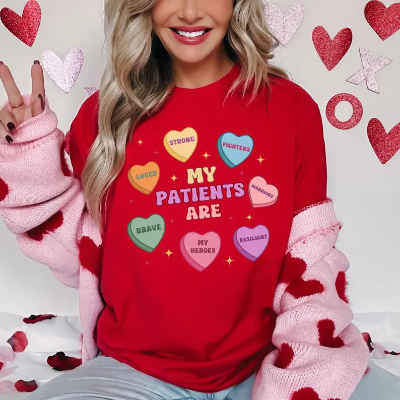 Funny My Patients Are Strong Fighters Nurse Shirt, Valentine Candy Heart RN Tee, Nurse Gift