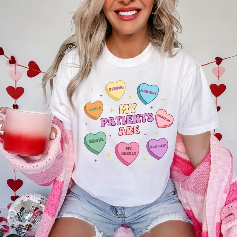 Funny My Patients Are Strong Fighters Nurse Shirt, Valentine Candy Heart RN Tee, Nurse Gift