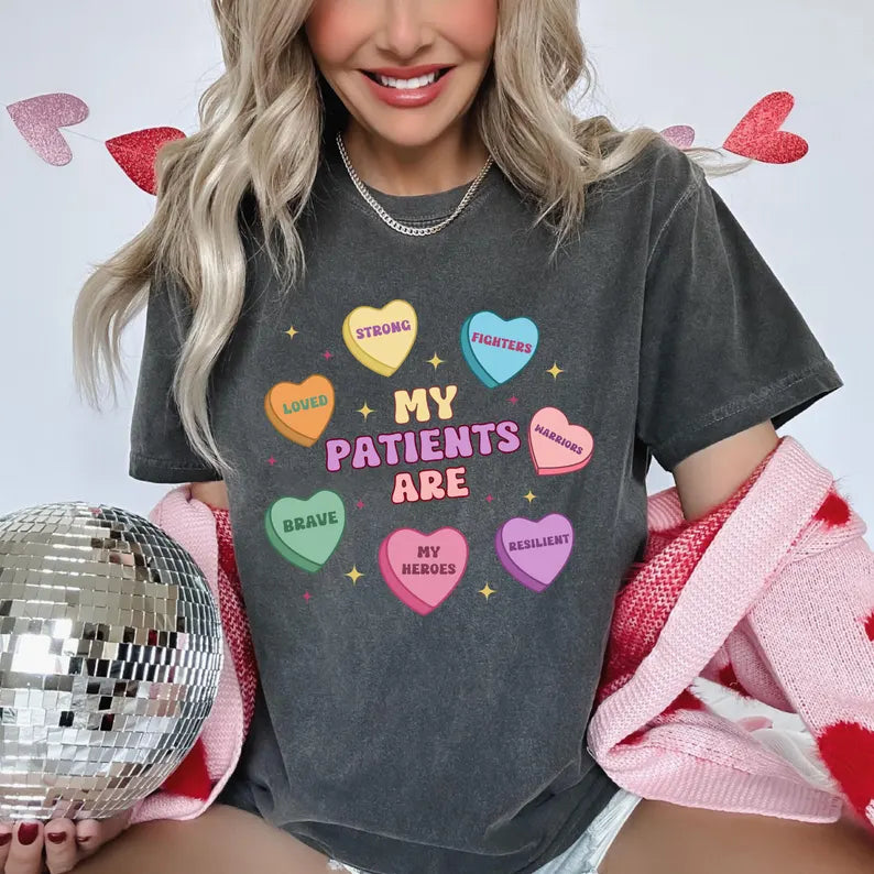 Funny My Patients Are Strong Fighters Nurse Shirt, Valentine Candy Heart RN Tee, Nurse Gift
