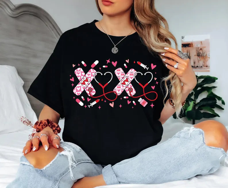Valentine Nurse XOXO Design Unisex T-Shirt, Nursing Love Gift