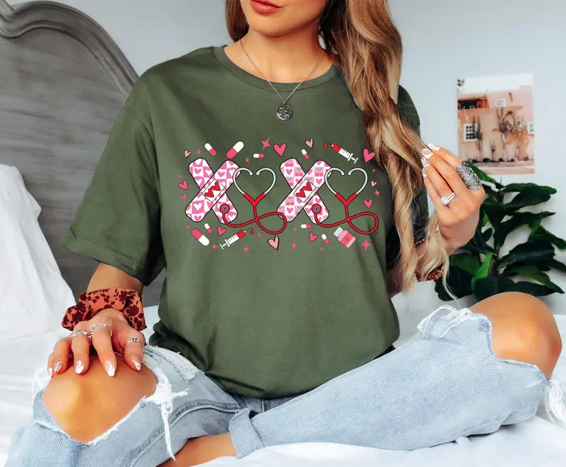 Valentine Nurse XOXO Design Unisex T-Shirt, Nursing Love Gift