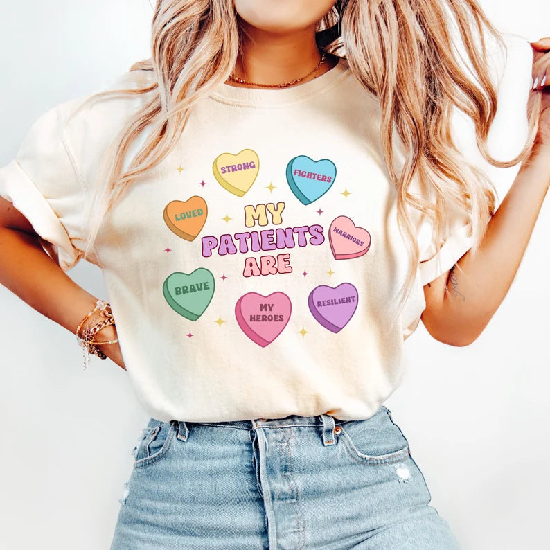 Funny My Patients Are Strong Fighters Nurse Shirt, Valentine Candy Heart RN Tee, Nurse Gift