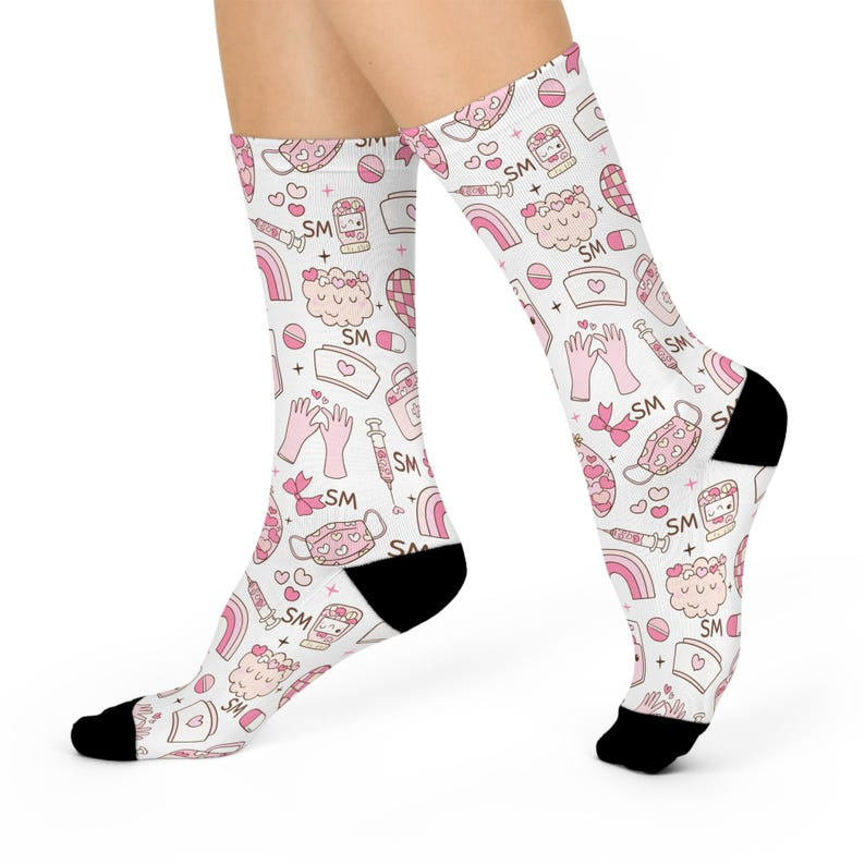 Funny Print Crew Socks, Gift for Nursing, Adult Socks For Men And Women, Breathable Fabrics Medical Uniform