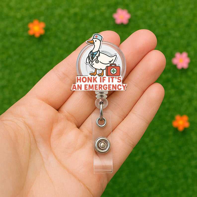 Funny Goose Nurse Badge Reel for RN, CNA, Medical ID Holder, Nurse Humor Gift