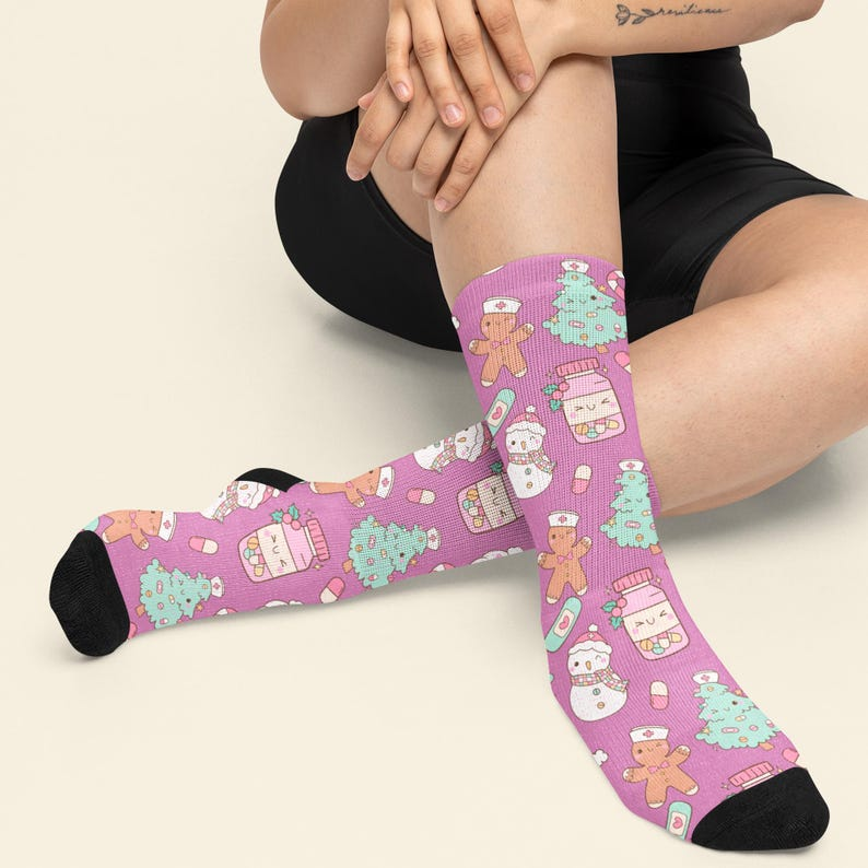 Christmas Nurse Socks, Candy Striper Holiday Socks, Gift For Nursing Department, Nursing Xmas Party Holiday Socks, Secret Santa Nurses Gift