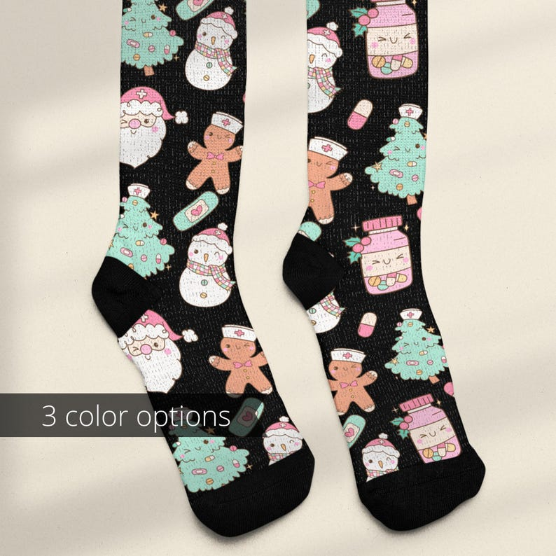 Christmas Nurse Socks, Candy Striper Holiday Socks, Gift For Nursing Department, Nursing Xmas Party Holiday Socks, Secret Santa Nurses Gift