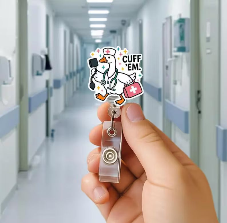 Funny Goose Nurse Badge Reel for RN, CNA, Medical ID Holder, Nurse Humor Gift