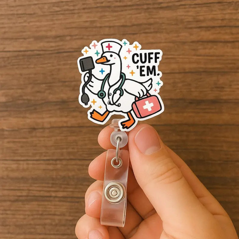 Funny Goose Nurse Badge Reel for RN, CNA, Medical ID Holder, Nurse Humor Gift