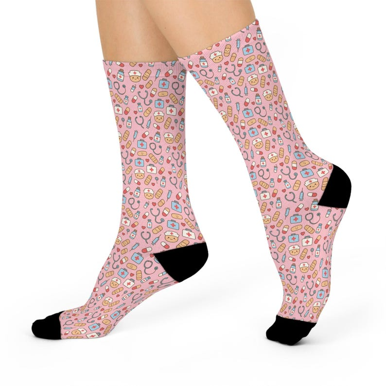 Cute Nurse RN Cushioned Crew 3/4 Length Sock, Adult Socks For Men And Women, Socks For Nurse Doctor