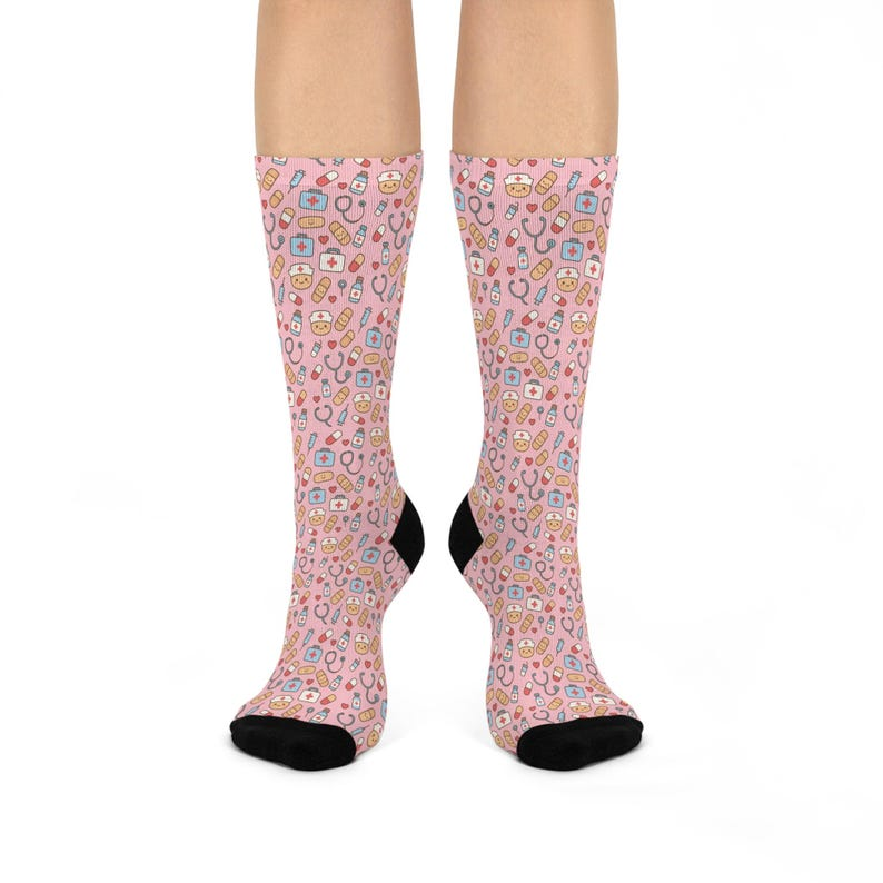 Cute Nurse RN Cushioned Crew 3/4 Length Sock, Adult Socks For Men And Women, Socks For Nurse Doctor