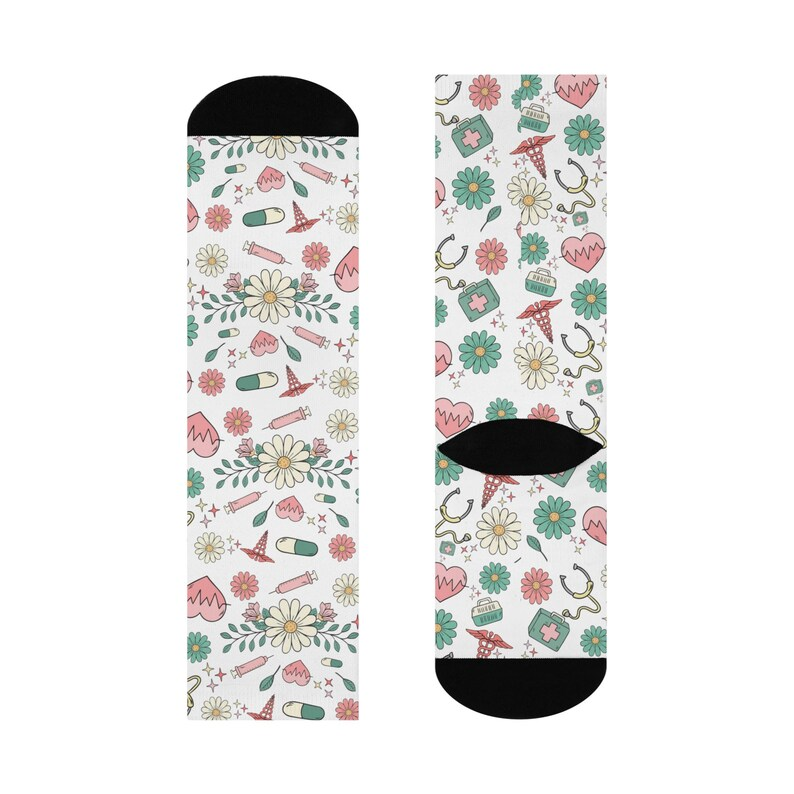 Funny Nurse Floral Heart Cushioned Crew Socks, Perfect Gift For Nursing, Socks For Nurse Doctor