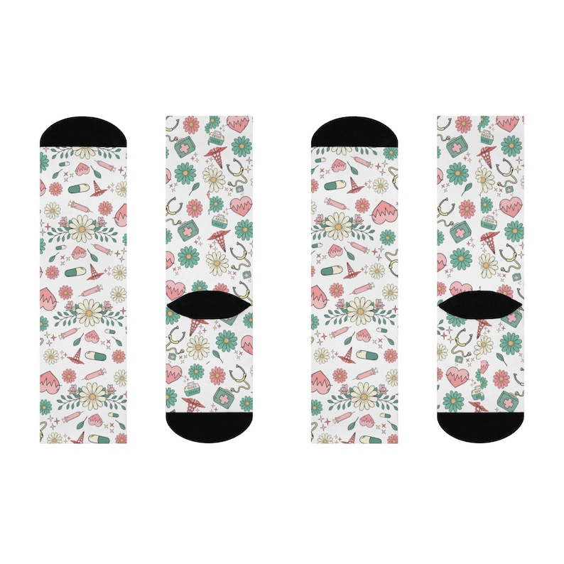 Funny Nurse Floral Heart Cushioned Crew Socks, Perfect Gift For Nursing, Socks For Nurse Doctor