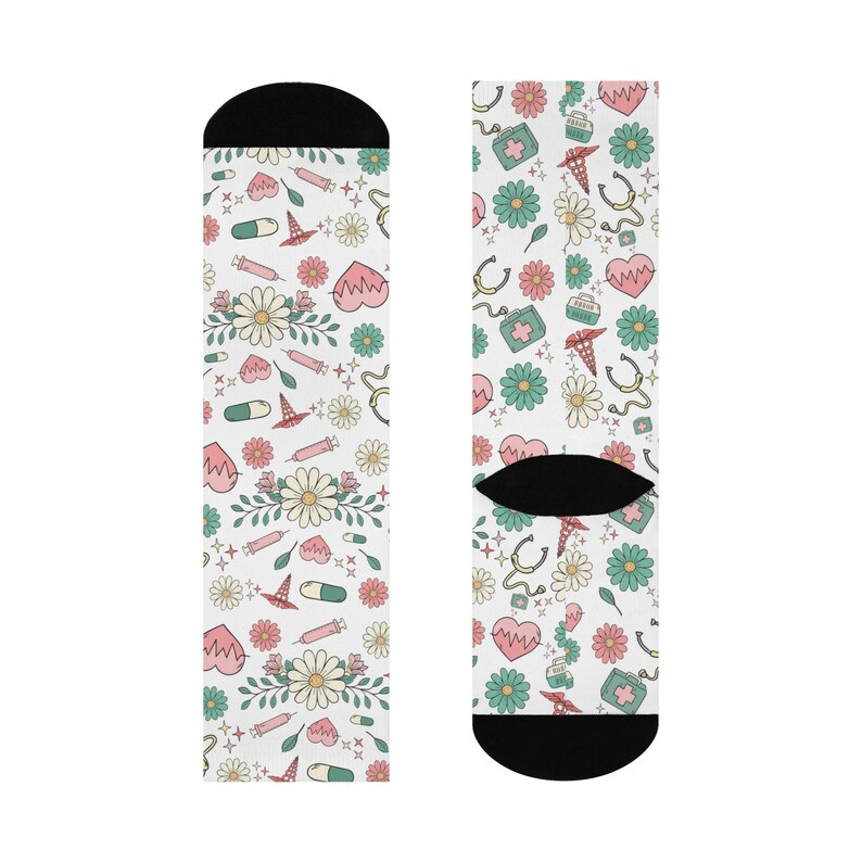 Funny Nurse Floral Heart Cushioned Crew Socks, Perfect Gift For Nursing, Socks For Nurse Doctor