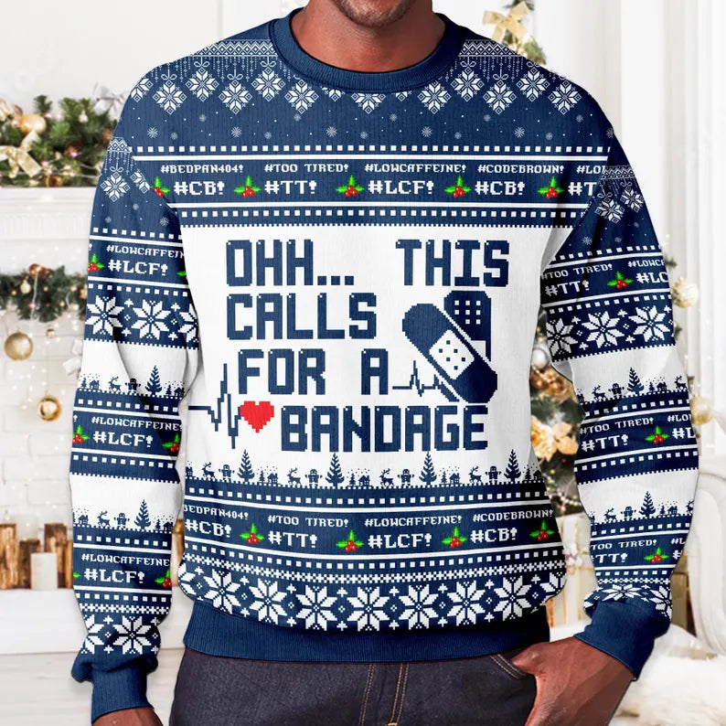 Funny Nurse Ugly Christmas Sweater, Medical Bandage Holiday Sweatshirt For Nursing, Xmas Sweater For Nurse