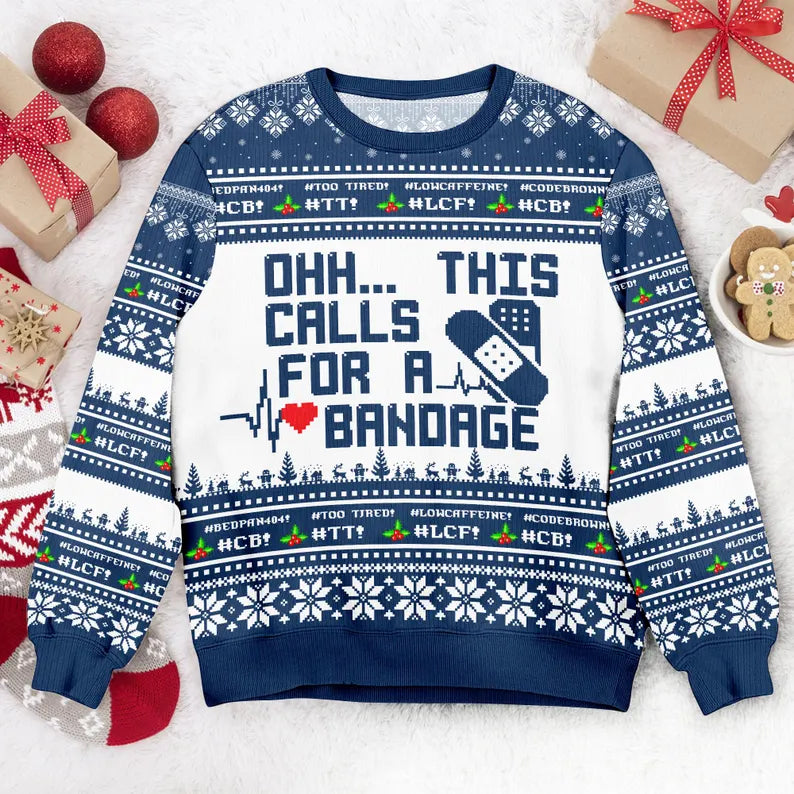 Funny Nurse Ugly Christmas Sweater, Medical Bandage Holiday Sweatshirt For Nursing, Xmas Sweater For Nurse