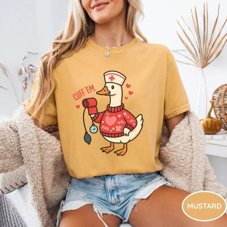 Funny Goose Nurse Shirt, Cuff Em Nurse Practitioner Valentine’s Day Tee, RN Gift