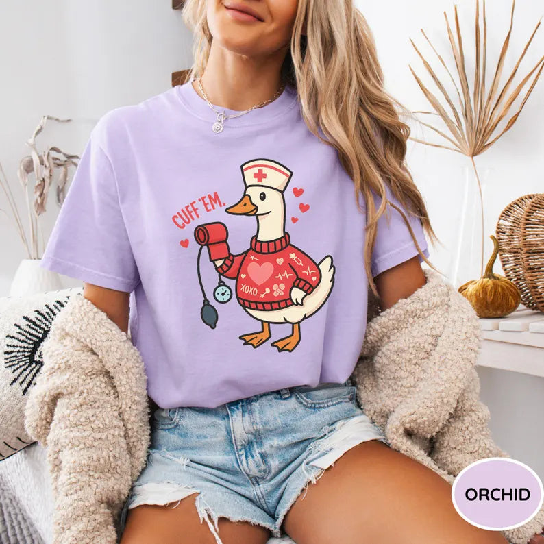 Funny Goose Nurse Shirt, Cuff Em Nurse Practitioner Valentine’s Day Tee, RN Gift