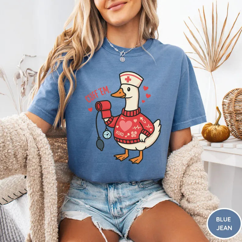 Funny Goose Nurse Shirt, Cuff Em Nurse Practitioner Valentine’s Day Tee, RN Gift