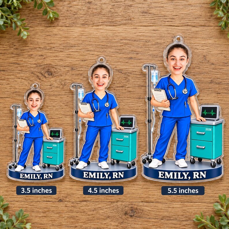 Personalized RN Nurse Photo Ornament, Custom Face & Name Christmas Gift for Registered Nurses