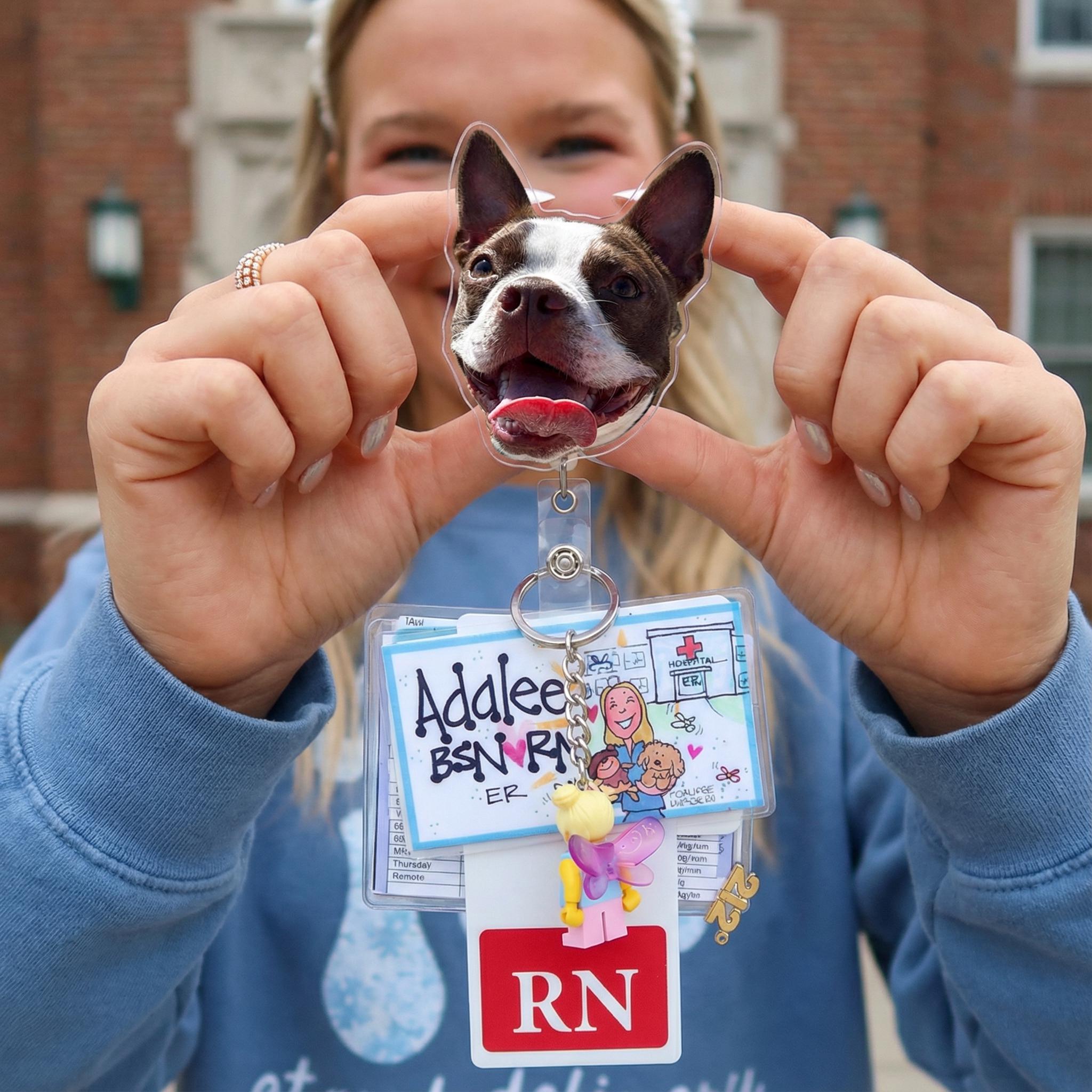 Funny Dog Cat Nurse Badge Reel - Christmas Retractable ID Holder for Nurses LPN RN CNA ER
