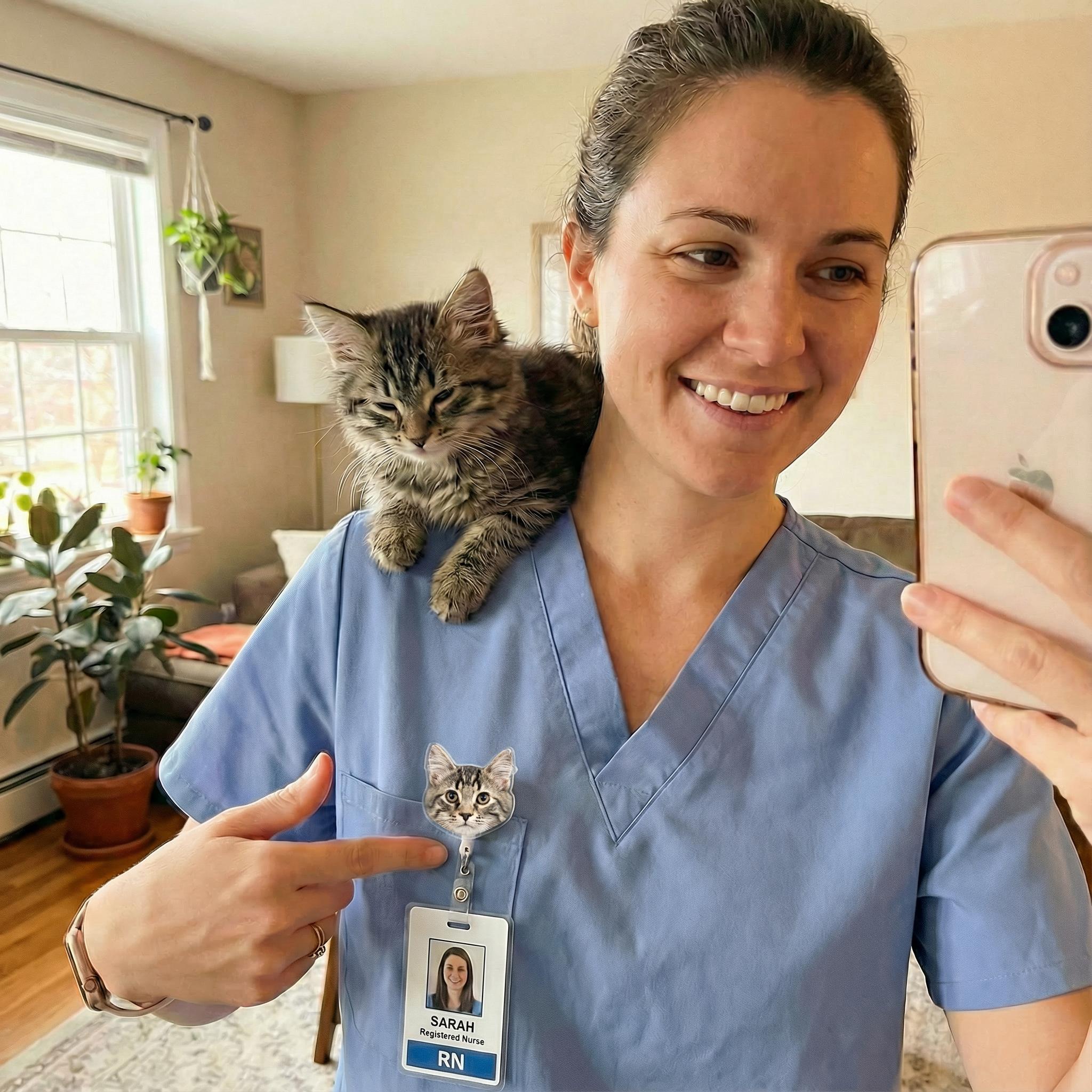 Funny Dog Cat Nurse Badge Reel - Christmas Retractable ID Holder for Nurses LPN RN CNA ER