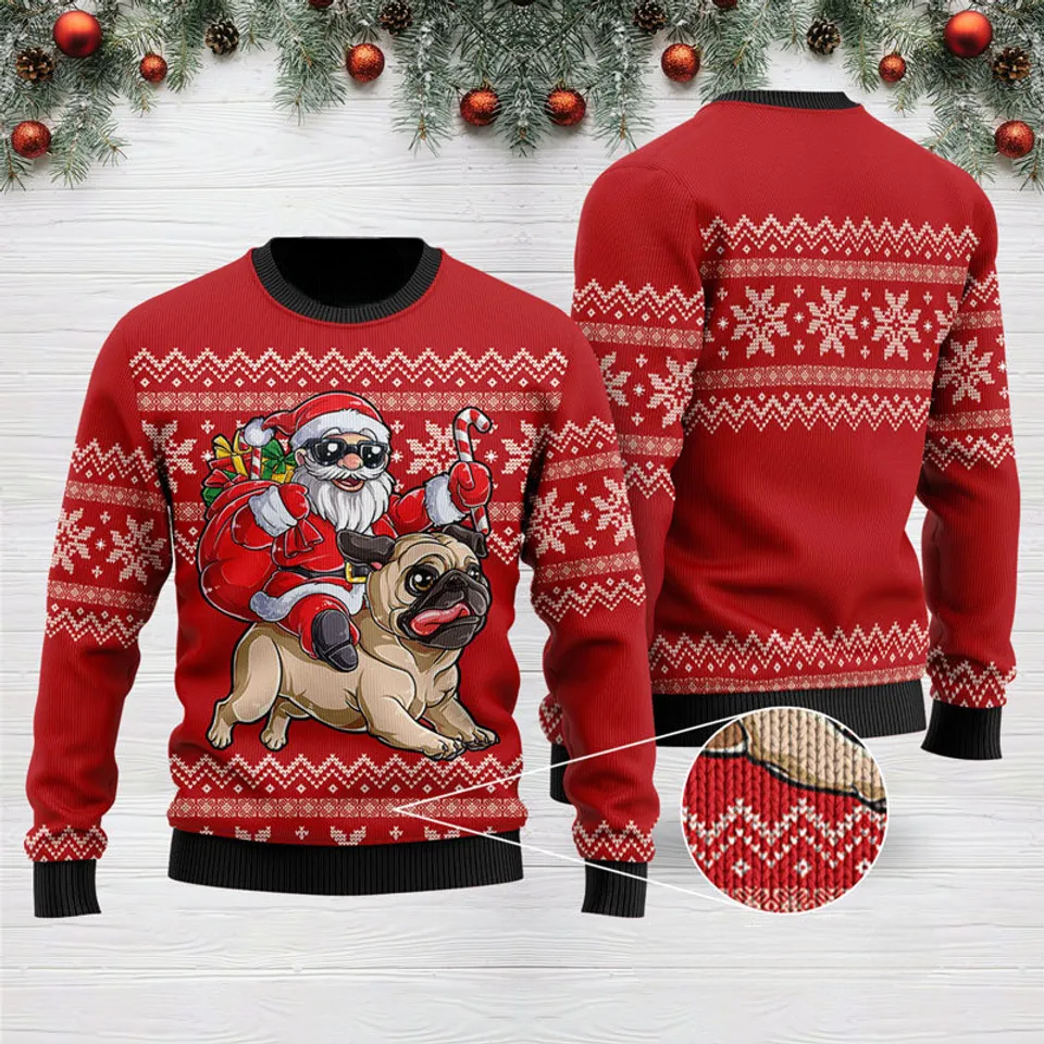 Funny Ugly Christmas Sweater, Santa With Dog Ugly Christmas Sweater, Nurse Ugly Xmas Sweater