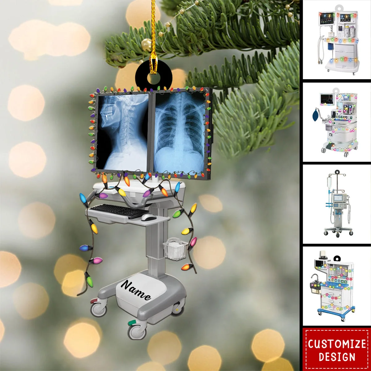 Personalisierter Weihnachtsbaumschmuck: Schwarze Katze als Krankenschwester, lustige Toile de Jouy Deko für Pflegekräfte, sarkastisches Geschenk für Krankenschwestern