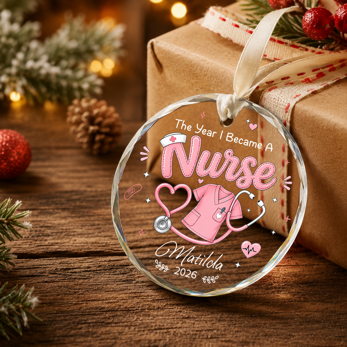 Personalized The Year I Became a Nurse Acrylic Christmas Ornament – Custom Name & Year